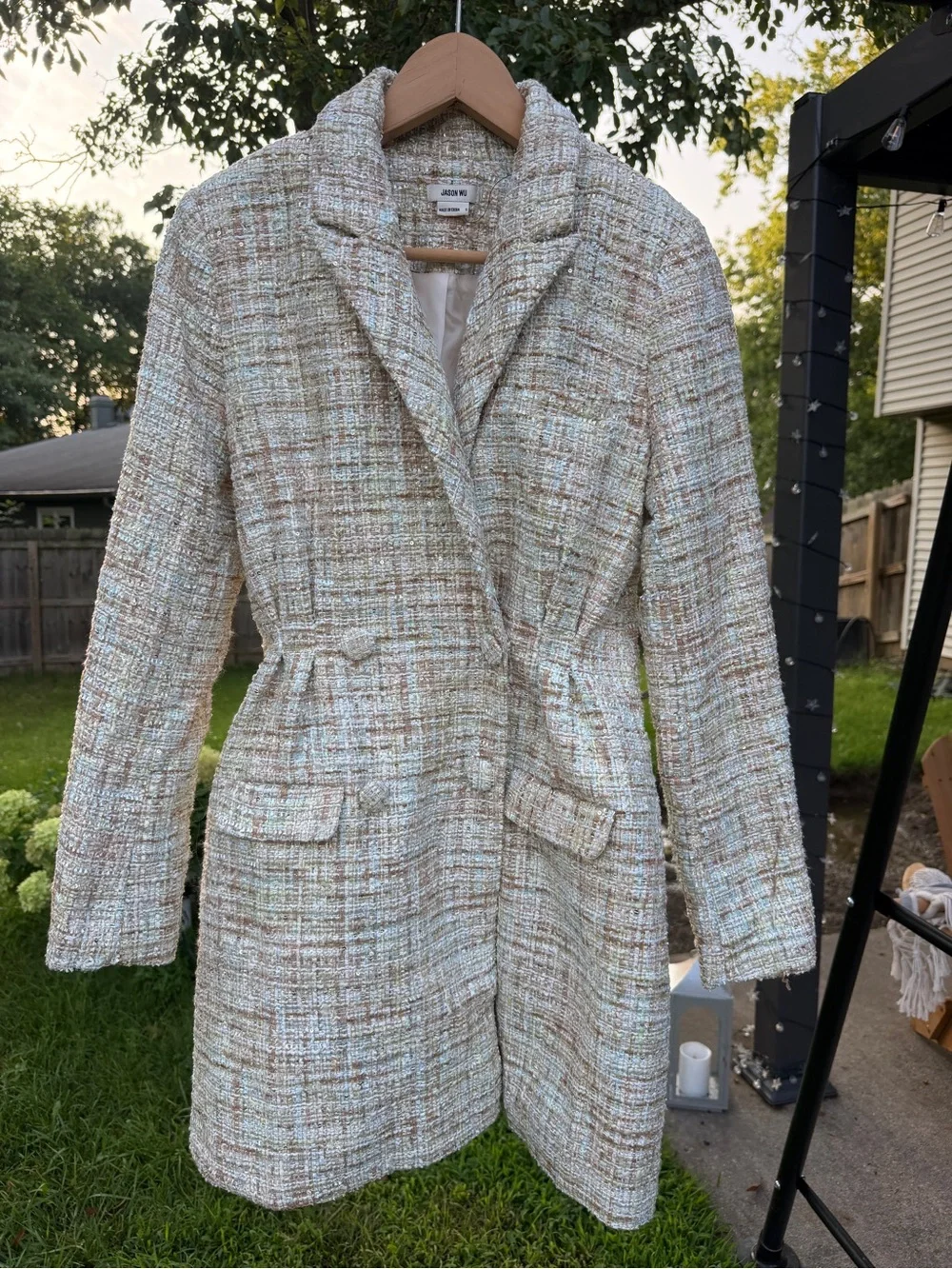 Jason Wu Metallic Tweed Blazer Dress Small Pastel Boucle Double Breasted Jacket